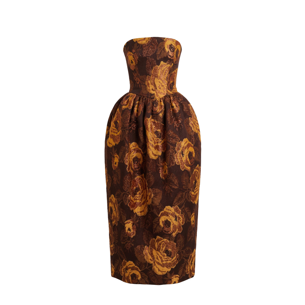 Swan Dress in Bronze Floral Brocade