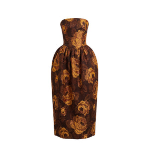 Swan Dress in Bronze Floral Brocade