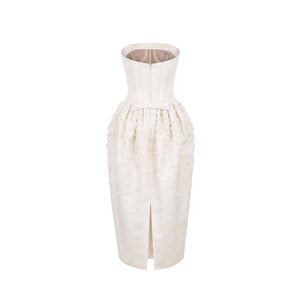Swan Dress in Ivory Faille with Petite Fabric Flowers