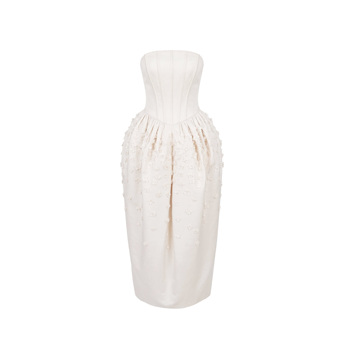 Swan Dress in Ivory Faille with Petite Fabric Flowers