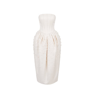 Swan Dress in Ivory Faille with Petite Fabric Flowers
