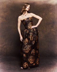 Swan Dress in Bronze Floral Brocade
