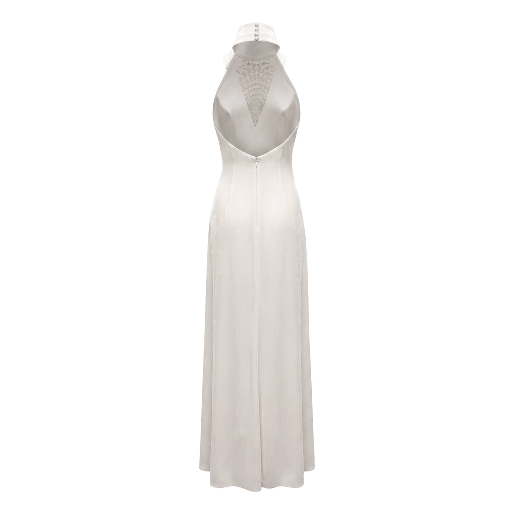 Reece Dress in Ivory Velvet with Embellishment