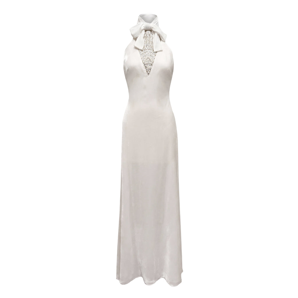 Reece Dress in Ivory Velvet with Embellishment