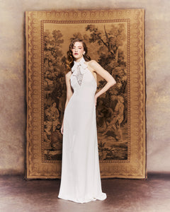 Reece Dress in Ivory Velvet with Embellishment