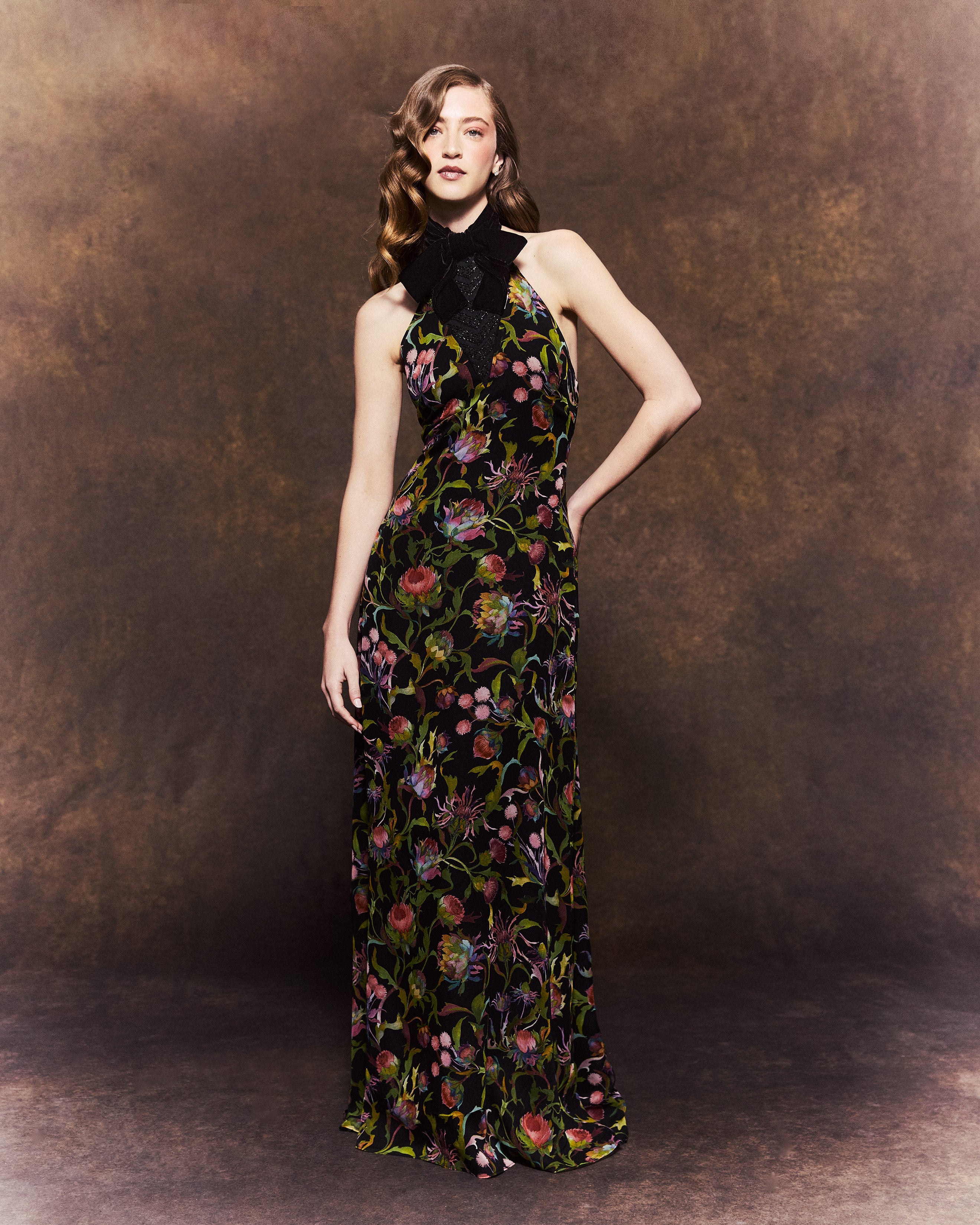 Reece Dress in Rainbow Thistle Silk Chiffon with Embellishment