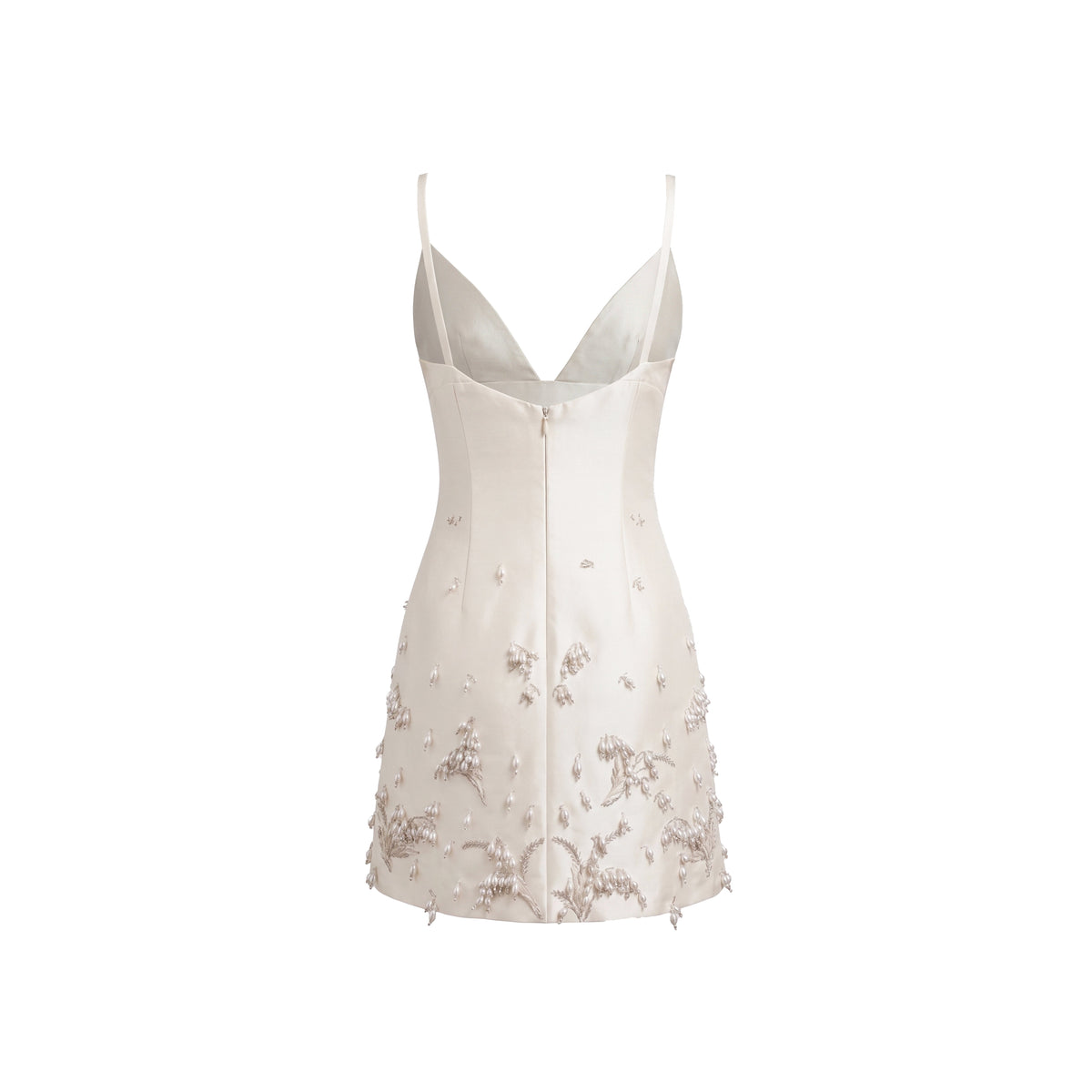Nanette Dress in Ivory Silk Wool with Pearl Lily of the Valley Embellishment