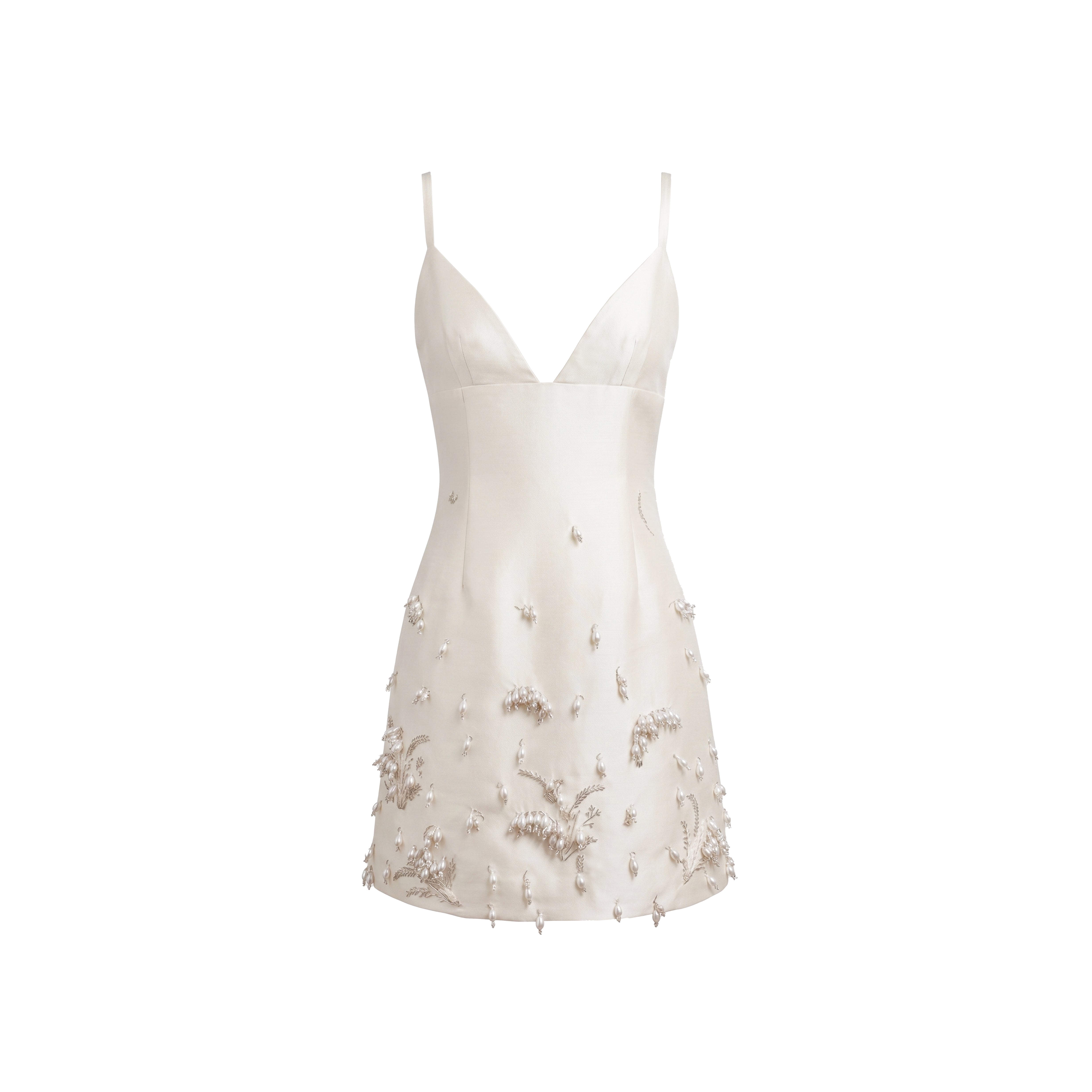 Nanette Dress in Ivory Silk Wool with Pearl Lily of the Valley Embellishment