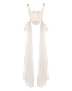 Bonnie Corset Top in Ivory Silk Wool with Tulle Bows