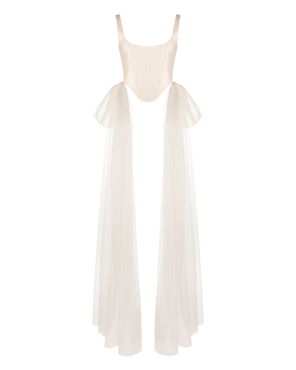 Bonnie Corset Top in Ivory Silk Wool with Tulle Bows