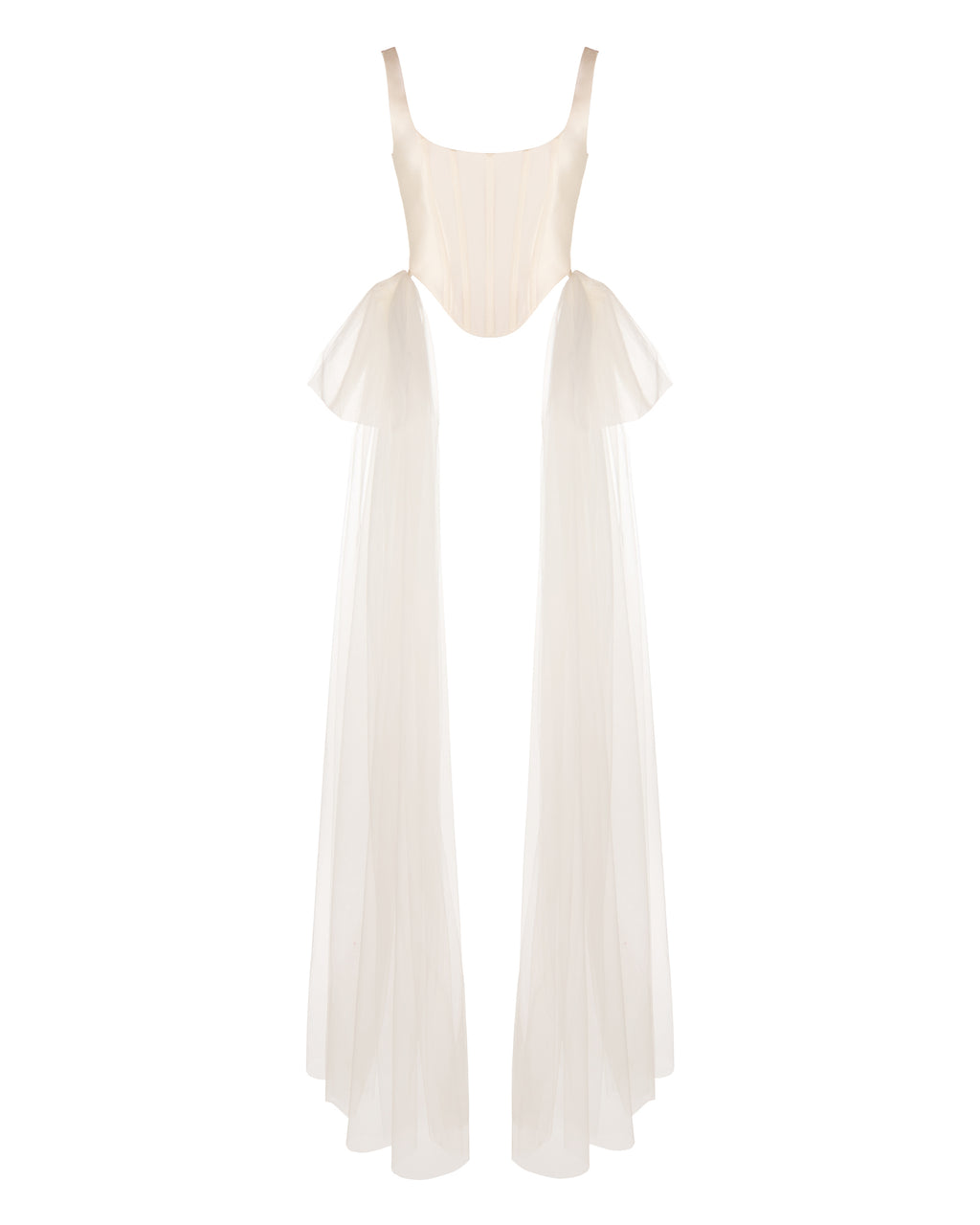 Bonnie Corset Top in Ivory Silk Wool with Tulle Bows
