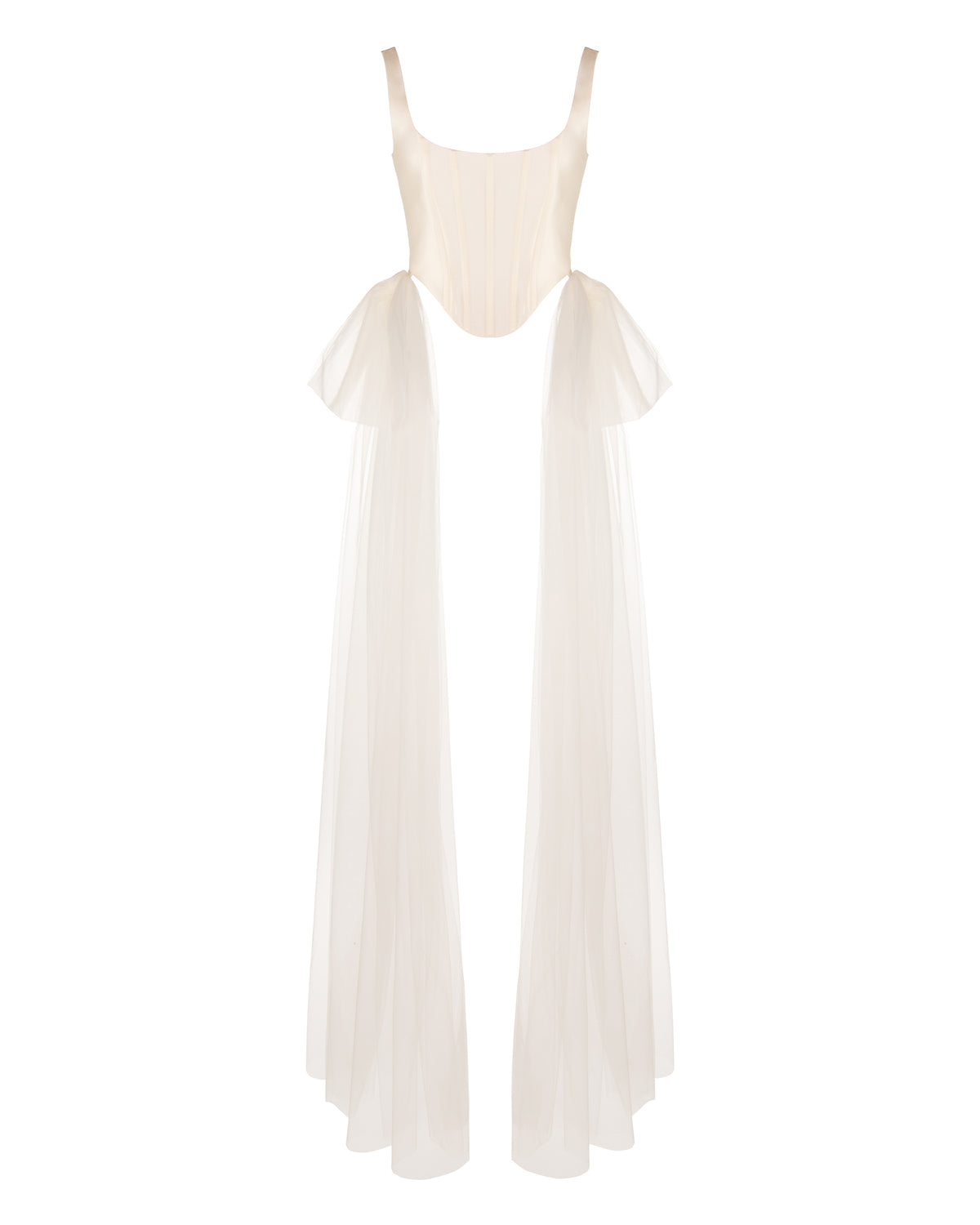 Bonnie Corset Top in Ivory Silk Wool with Tulle Bows