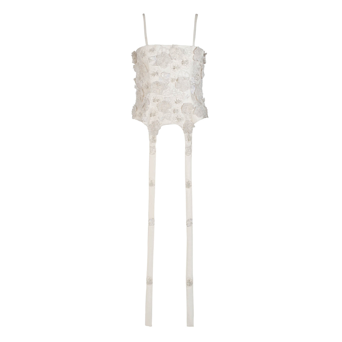Selina Corset Top in Ivory Silk Wool with Leaf Cluster Embellishment