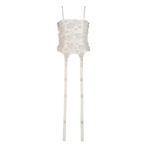 Selina Corset Top in Ivory Silk Wool with Leaf Cluster Embellishment