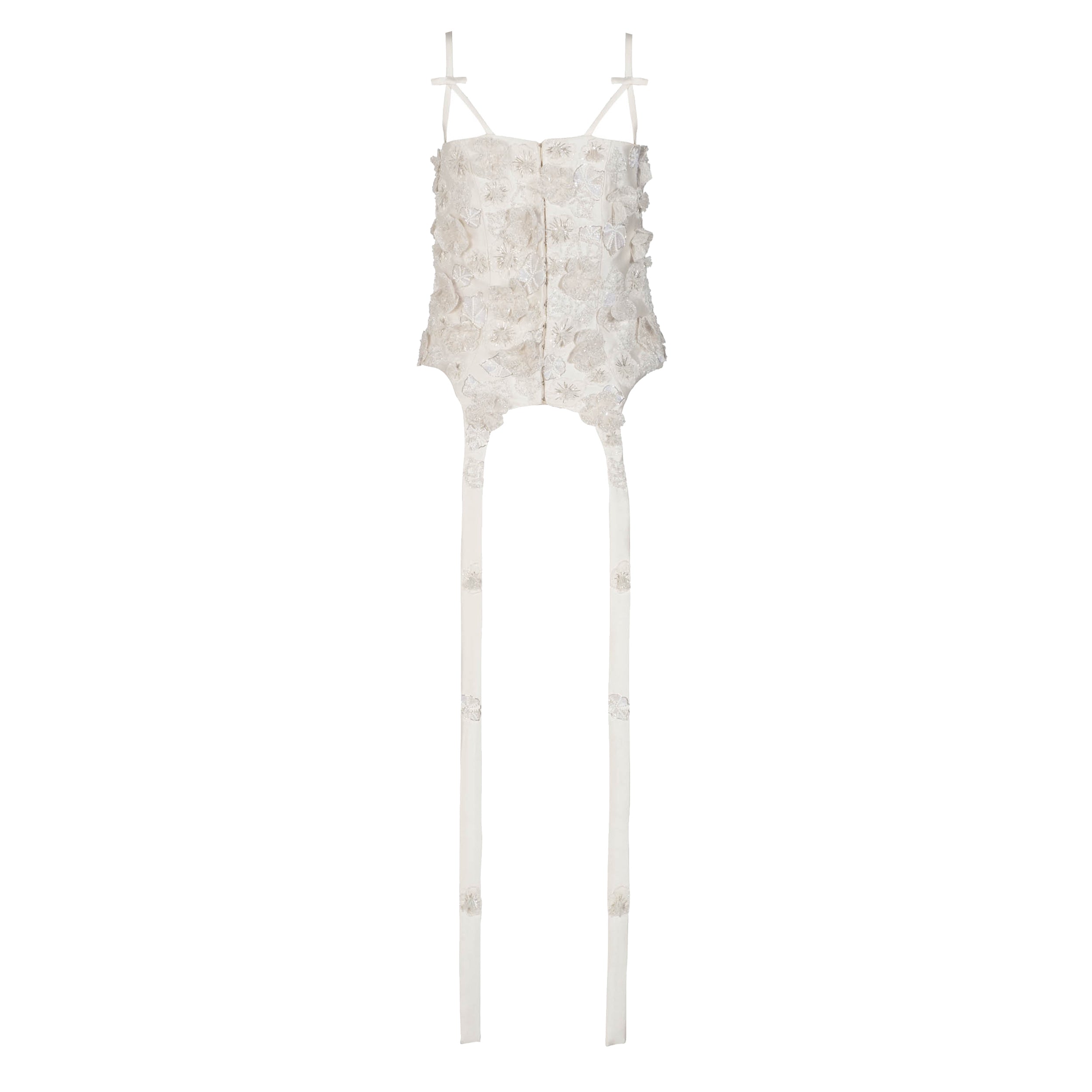 Selina Corset Top in Ivory Silk Wool with Leaf Cluster Embellishment