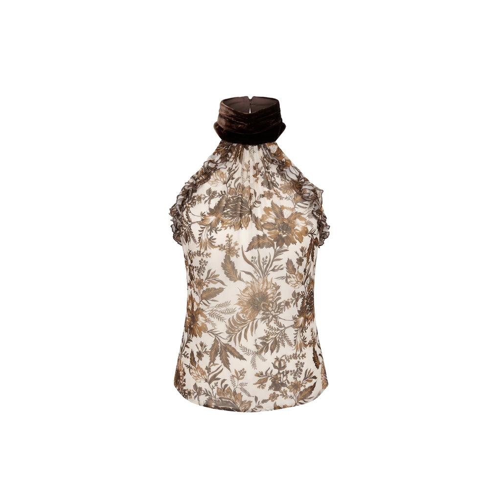 Darcy Top in Hickory Jacobean Silk Chiffon
