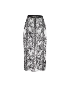 Effie Pencil Skirt in Black Organza with Ribbon Embroidery