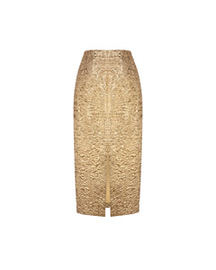 Effie Pencil Skirt in Gold Brocade