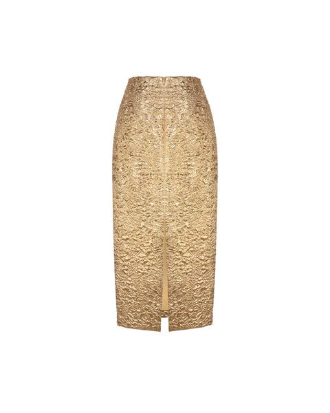 Effie Pencil Skirt in Gold Brocade | Over The Moon