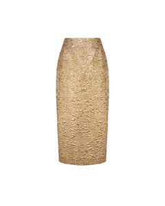 Effie Pencil Skirt in Gold Brocade