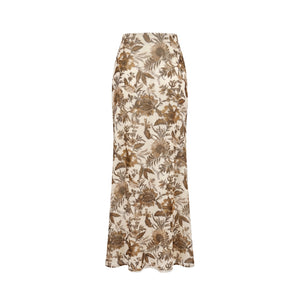 Rosamund Skirt in Hickory Jacobean Floral Silk Chiffon