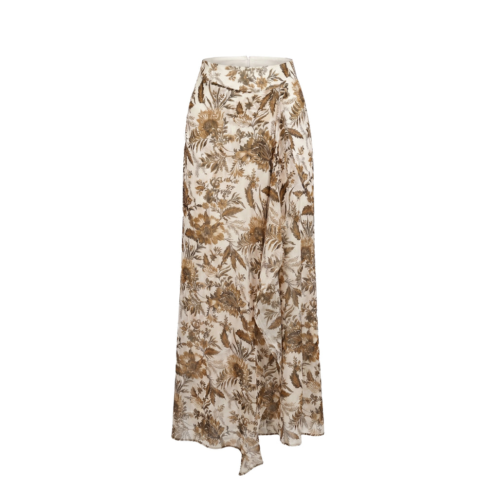 Rosamund Skirt in Hickory Jacobean Floral Silk Chiffon