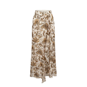 Rosamund Skirt in Hickory Jacobean Floral Silk Chiffon