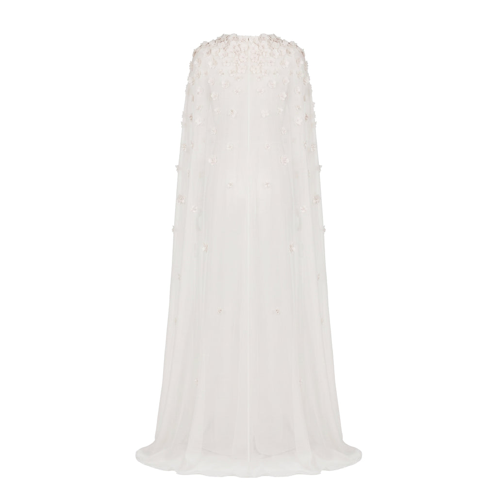 Anne Cape in Ivory Organza with Petite Fabric Flowers
