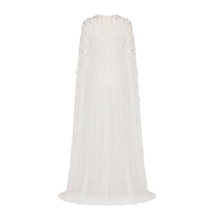 Anne Cape in Ivory Organza with Petite Fabric Flowers