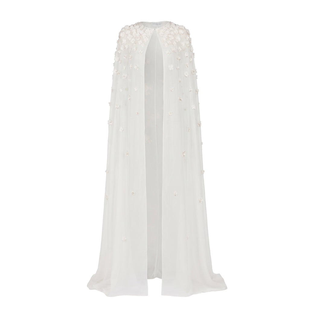 Anne Cape in Ivory Organza with Petite Fabric Flowers
