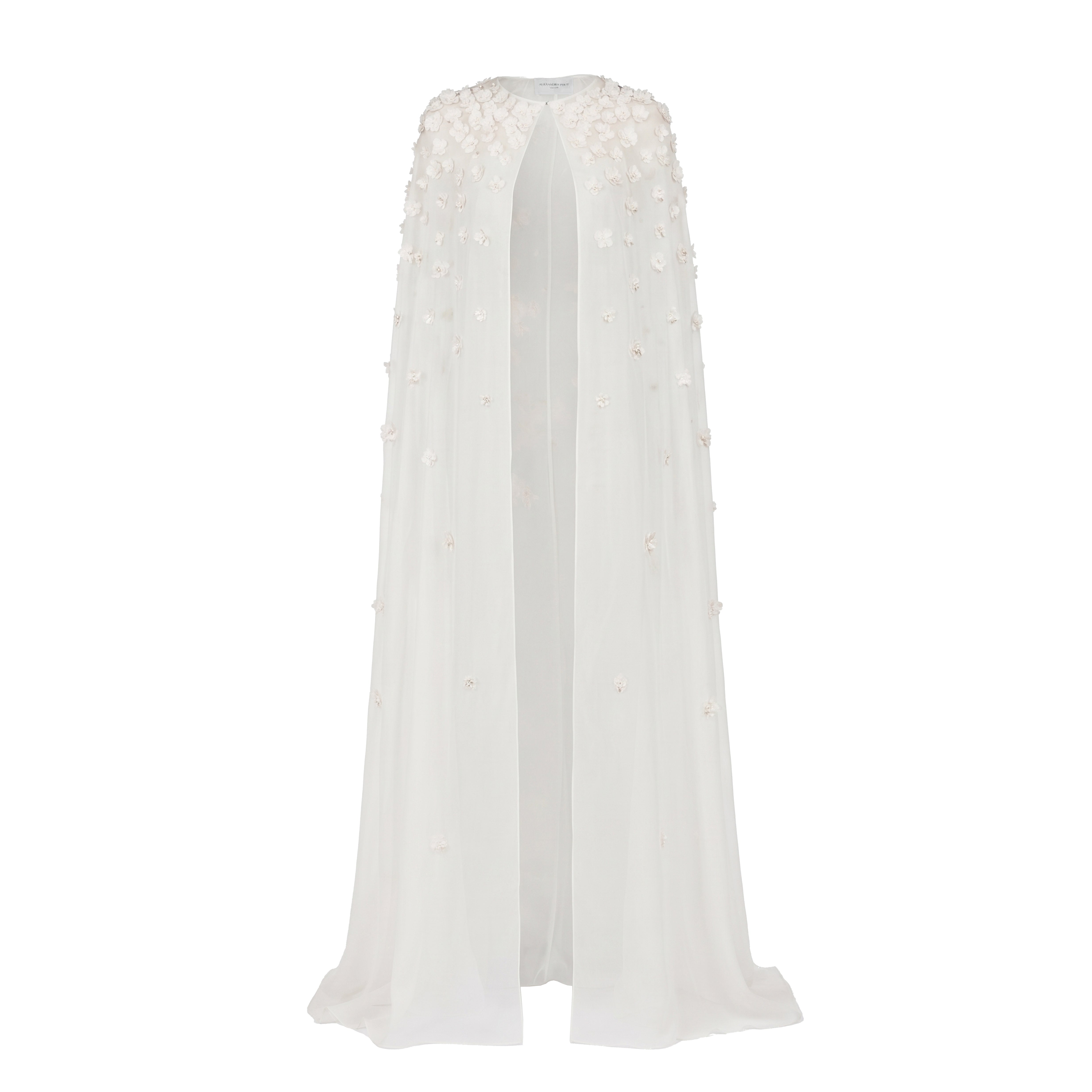 Anne Cape in Ivory Organza with Petite Fabric Flowers