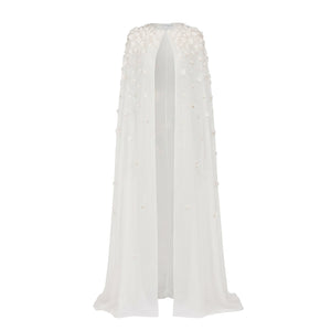 Anne Cape in Ivory Organza with Petite Fabric Flowers