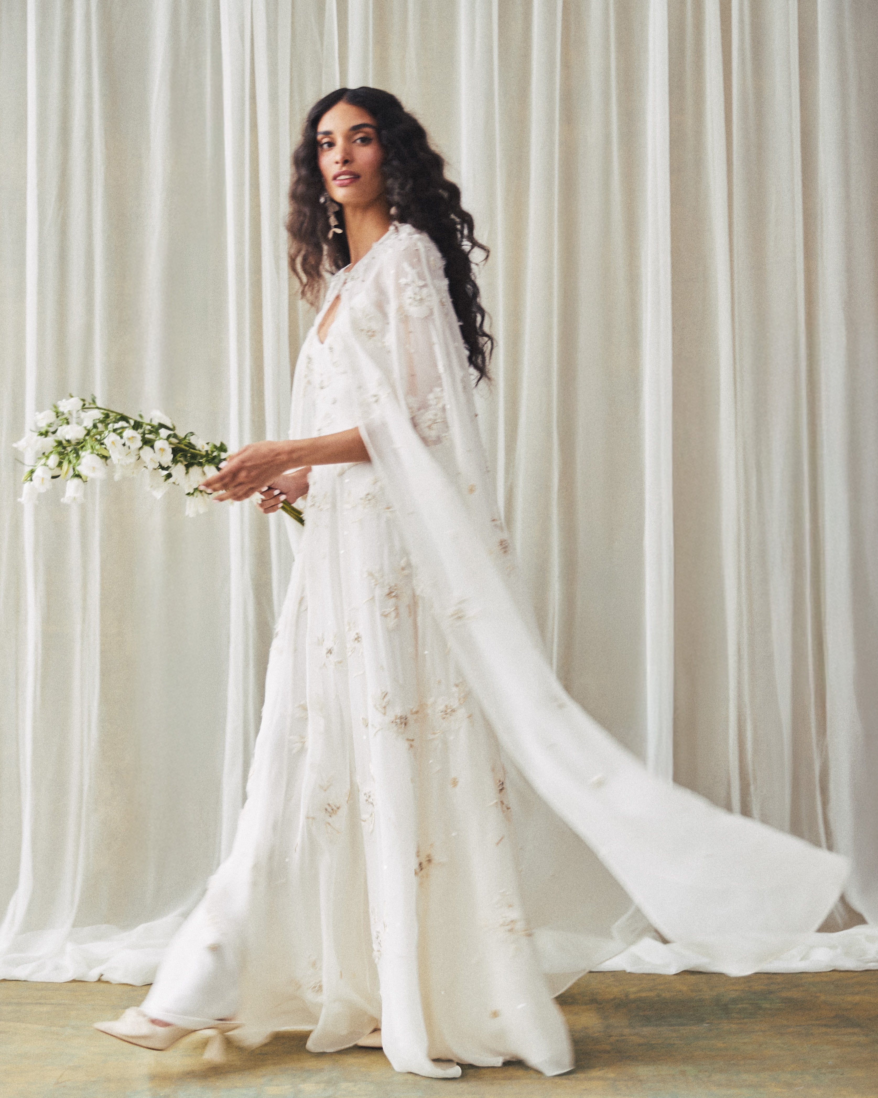 Anne Cape in Ivory with Wildflower Clusters