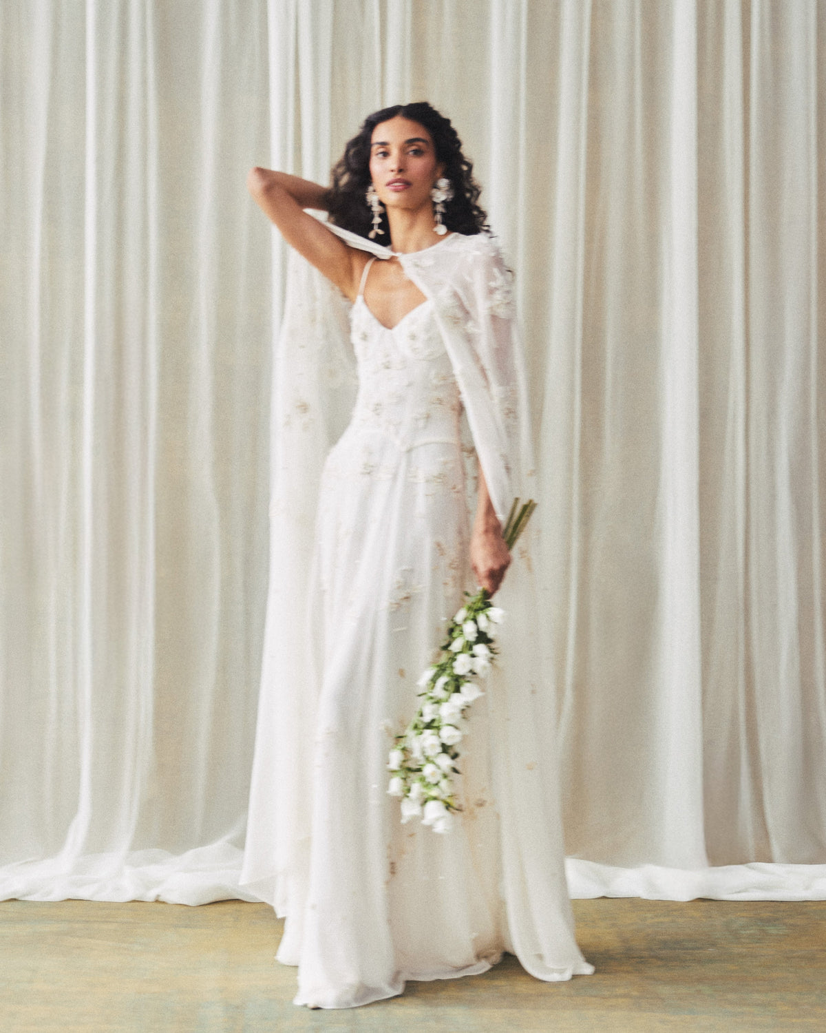 Anne Cape in Ivory with Wildflower Clusters