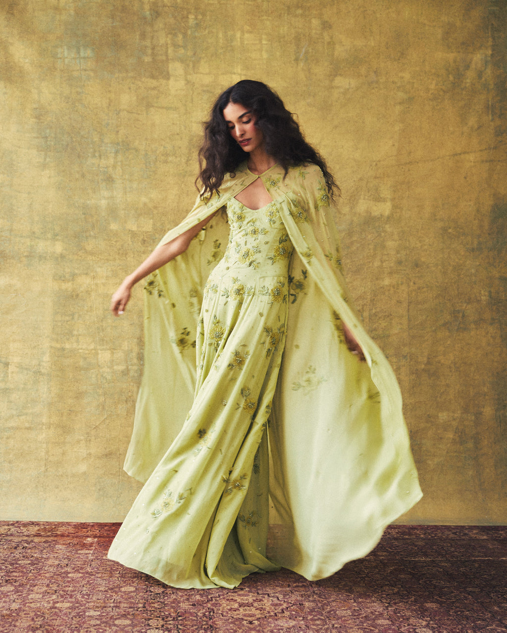 Liv Gown in Tarragon with Wildflower Clusters