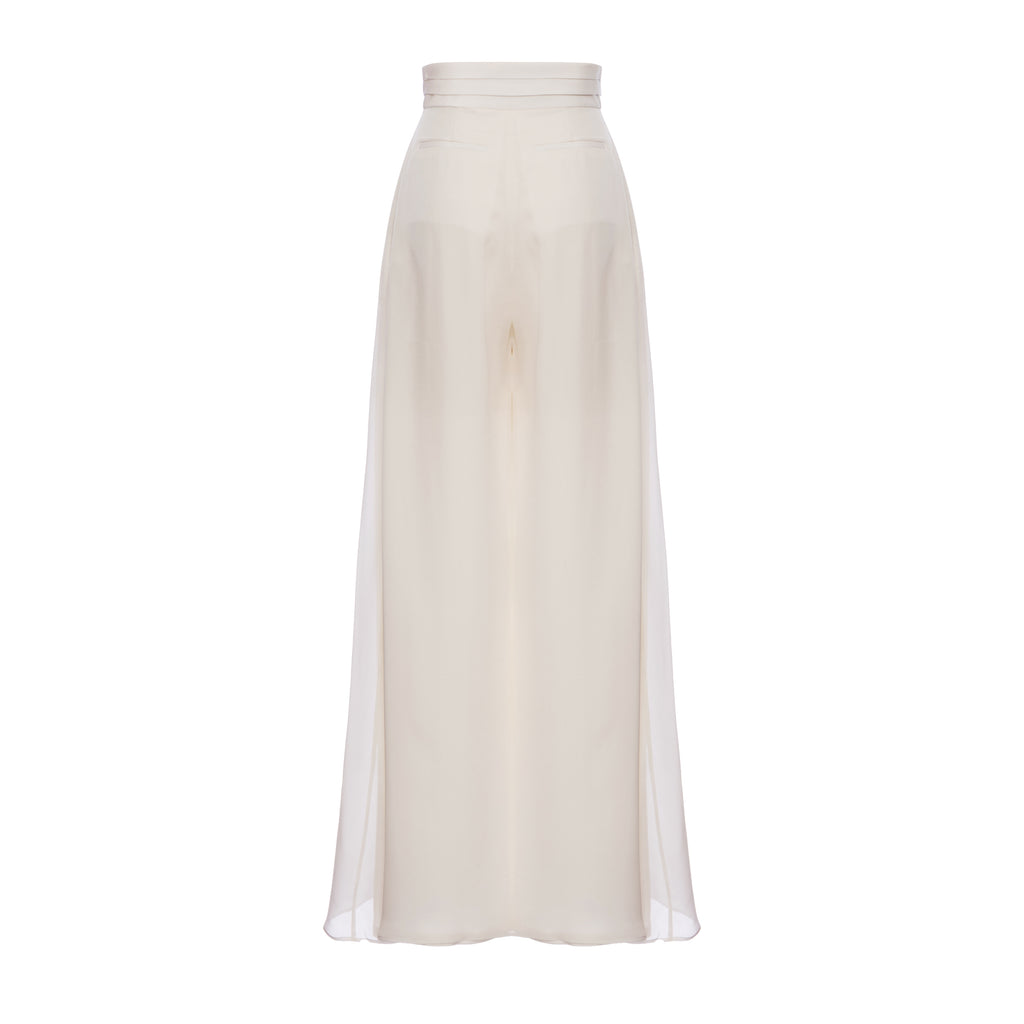 Felix Trouser in Ivory Silk Crepe with Chiffon Overlay