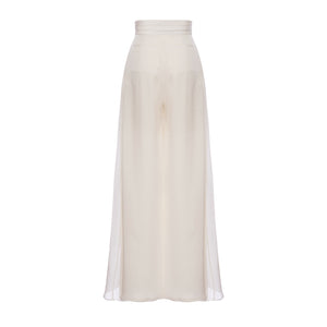 Felix Trouser in Ivory Silk Crepe with Chiffon Overlay