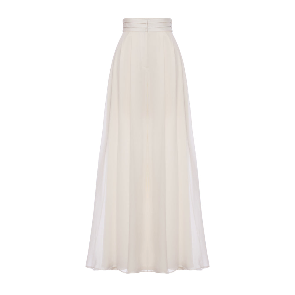 Felix Trouser in Ivory Silk Crepe with Chiffon Overlay