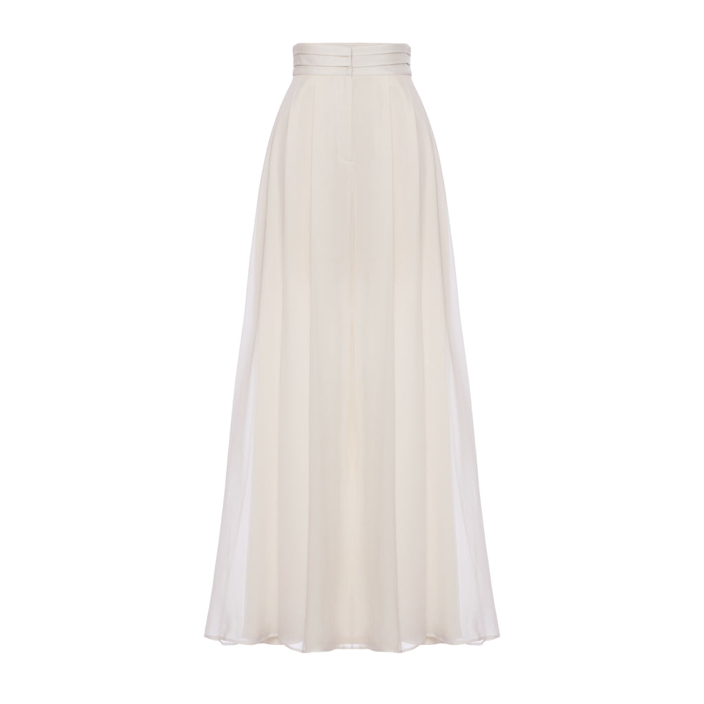 Felix Trouser in Ivory Silk Crepe with Chiffon Overlay