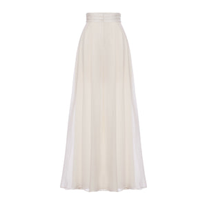 Felix Trouser in Ivory Silk Crepe with Chiffon Overlay