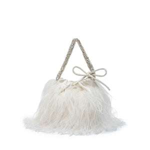 Piper Bucket Bag in Ivory with Feather Embellishment