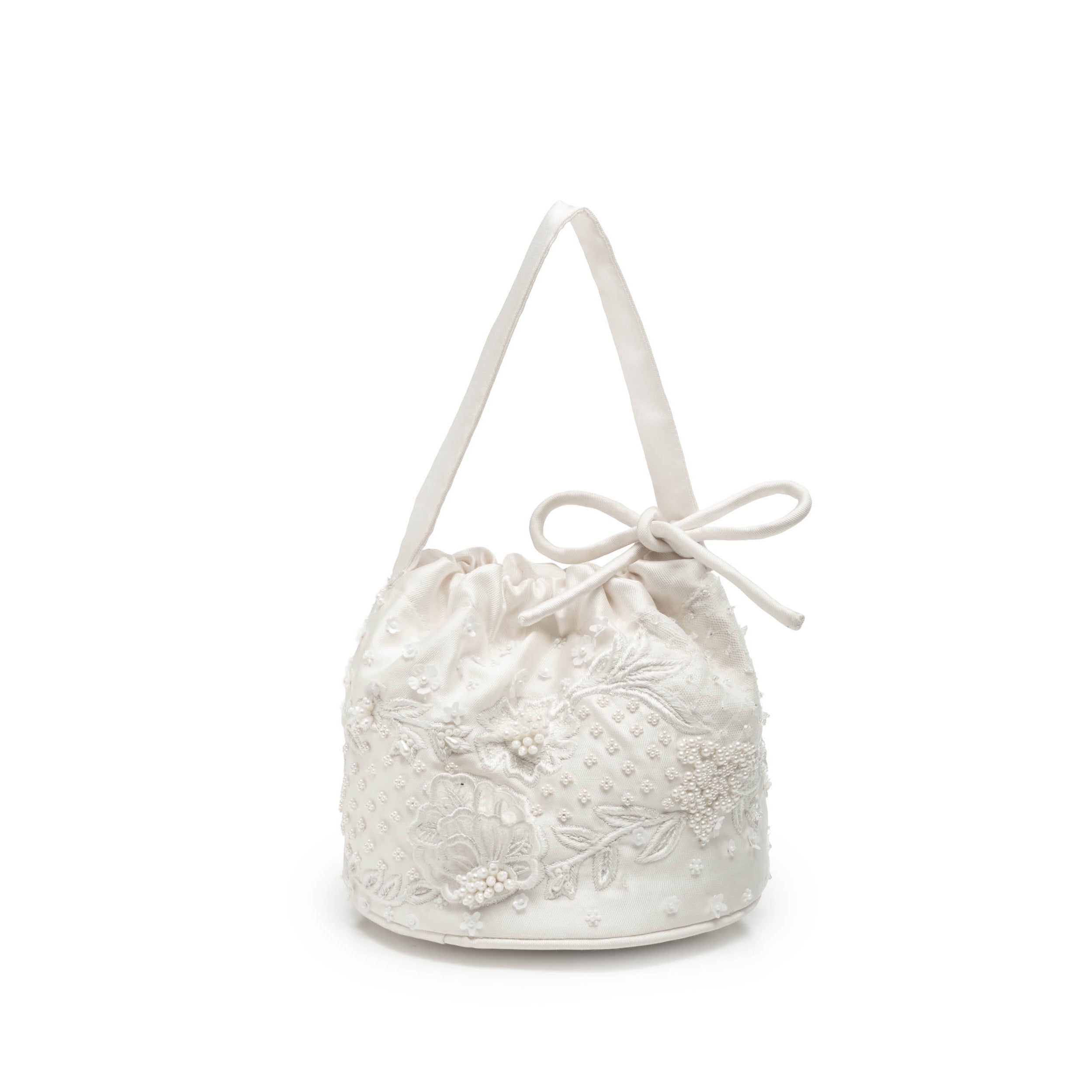 Piper Bucket Bag in Ivory with 3D Lace Embellishment