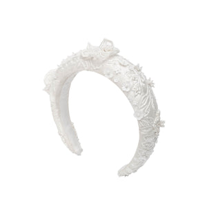 Emma Headband in Ivory Silk Wool with 3D Lace Embellishment