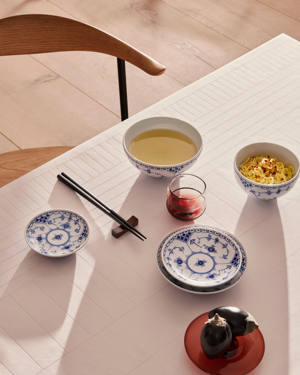 Blue Fluted Half Lace Rice Bowl