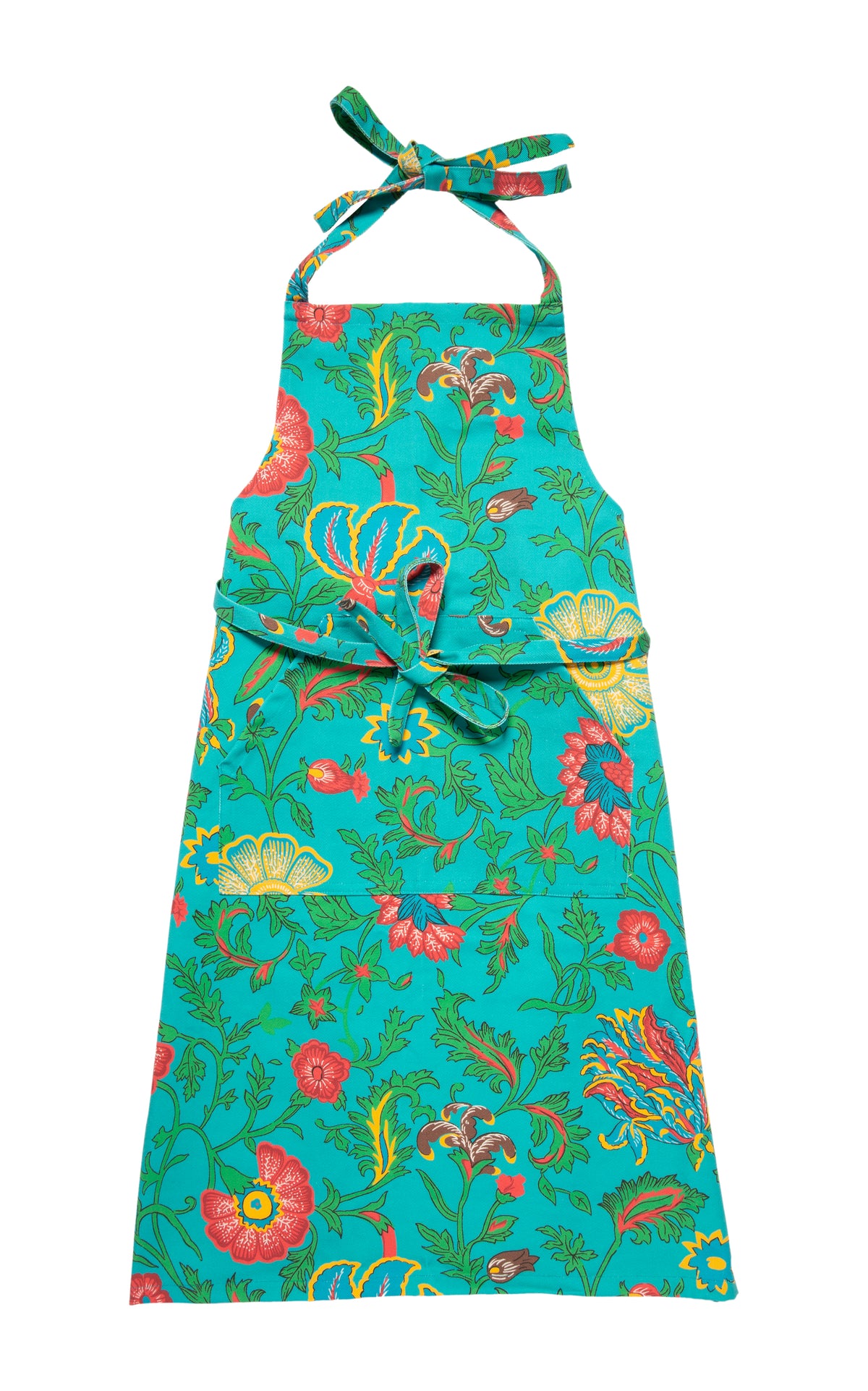 Apron With Pocket in Dragon Flower Turquoise