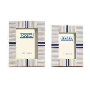 Stacks Photo Frame with Lapis Colored Inlay, Set of 2
