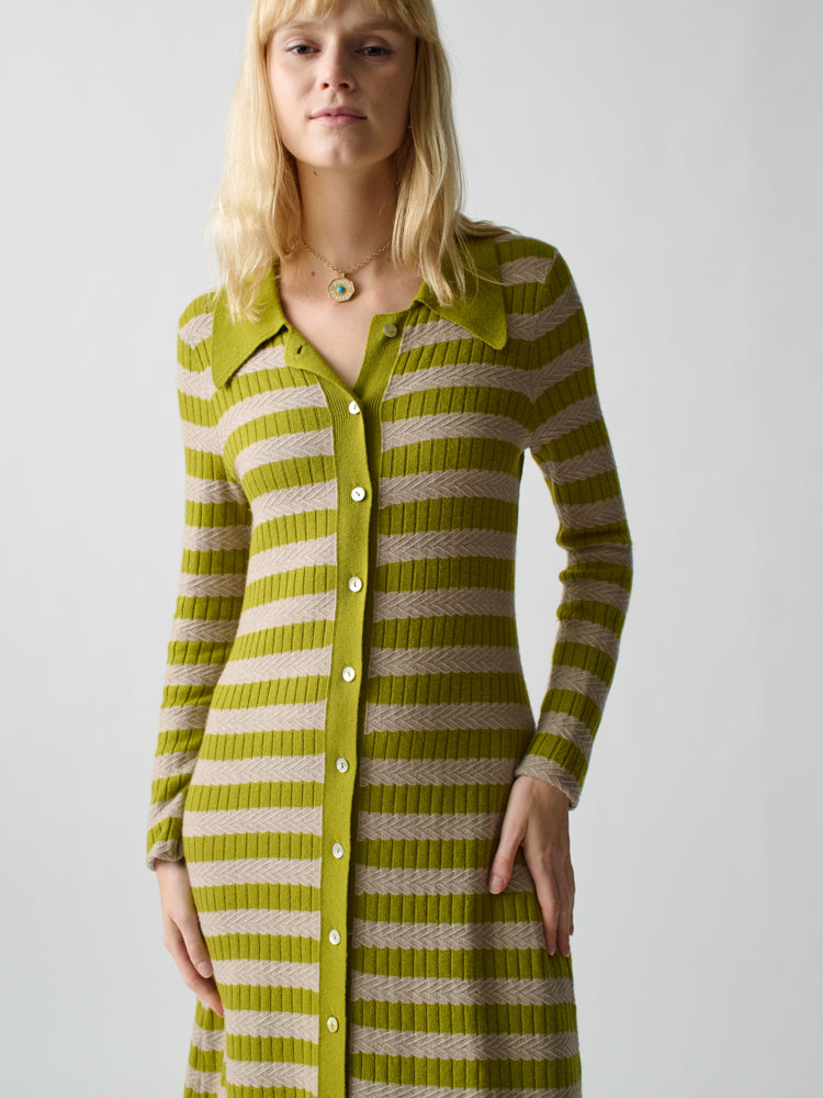 Morrissey Textured Stripe Dress Dress Lingua Franca Olive Oil XS 