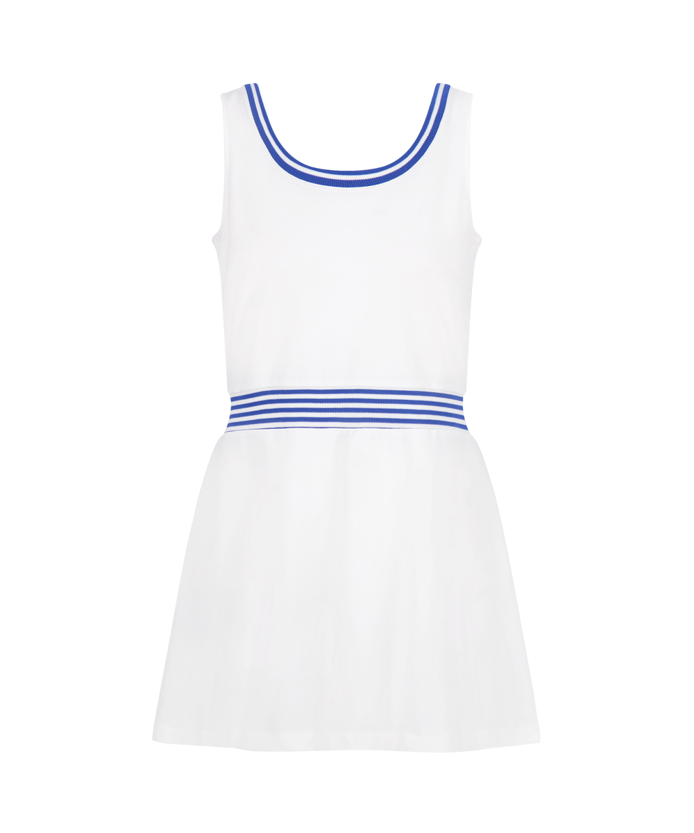 Ashby Dress in Bright White with Cadet Blue Stripe