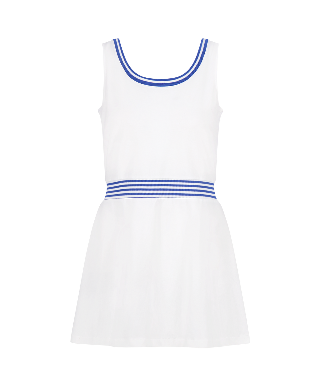 Ashby Dress in Bright White with Cadet Blue Stripe
