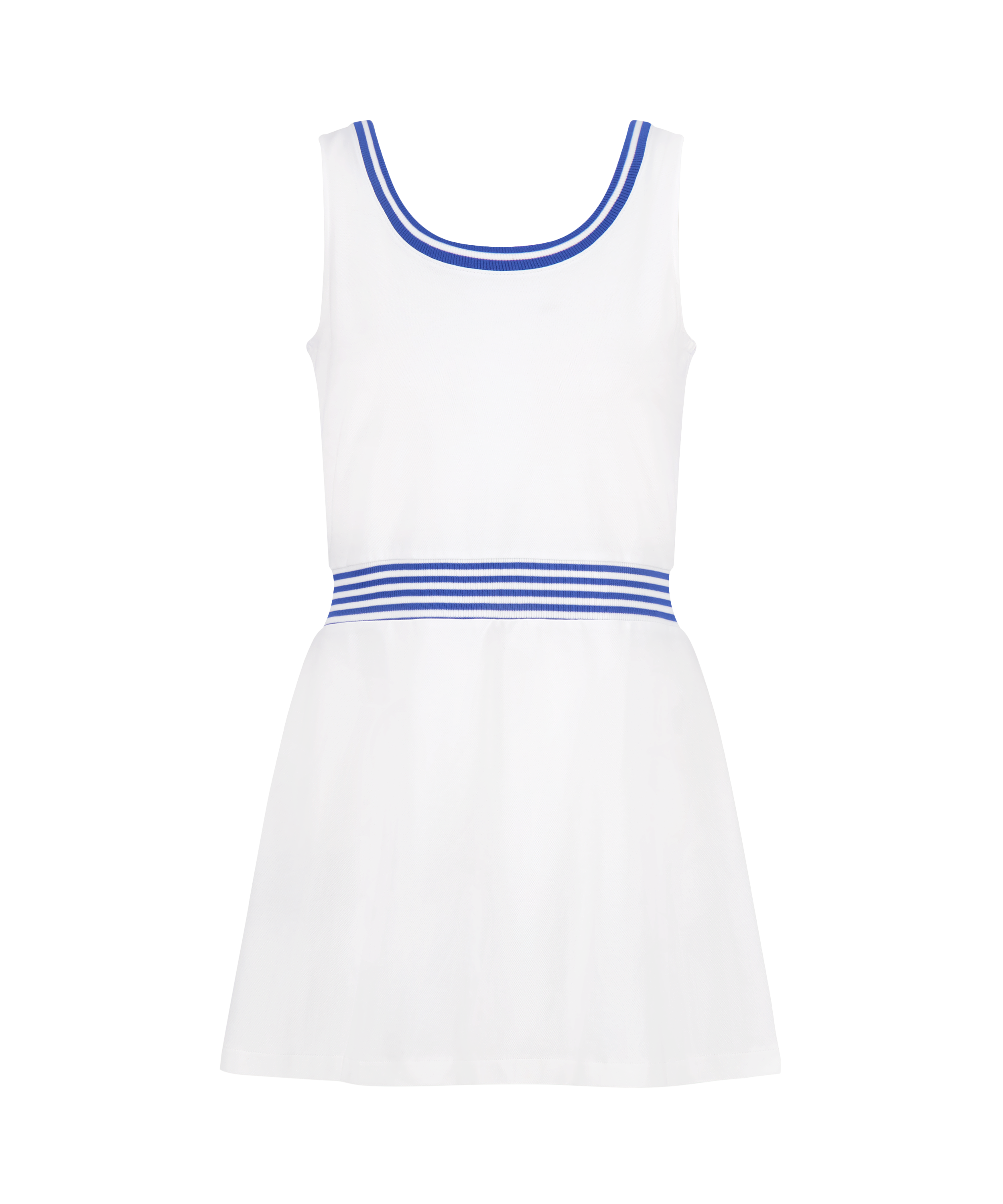 Ashby Dress in Bright White with Cadet Blue Stripe